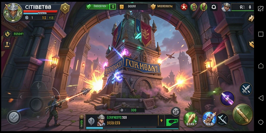 Tampilan gameplay CITIBET88 dengan menara yang siap menyerang musuh.