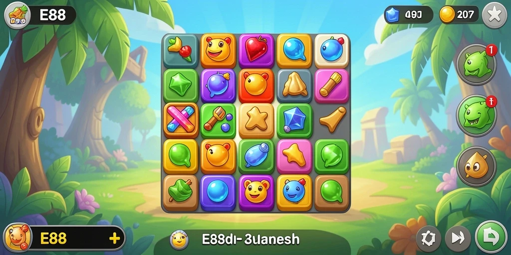 Screenshot gameplay seru E88 yang menunjukkan kombinasi Match-3.