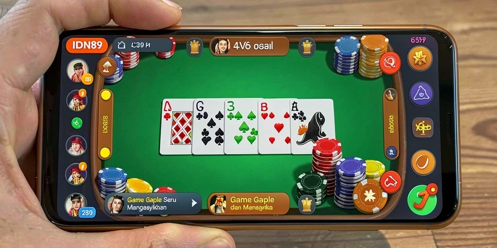 Screenshot gameplay IDN89 yang menunjukkan suasana permainan Gaple yang seru.