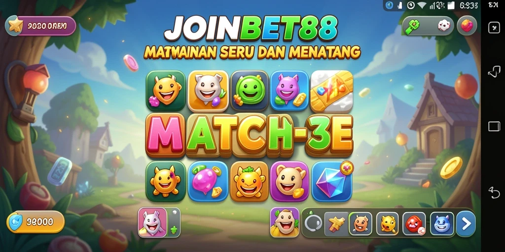 Screenshot utama JOINBET88 yang menampilkan gameplay Match-3 yang seru.