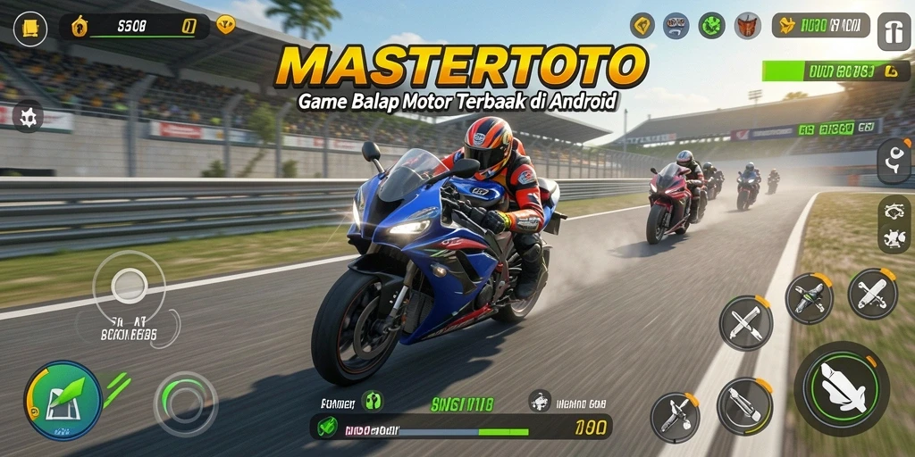 Screenshot utama MASTERTOTO menampilkan aksi balap motor yang intens dan seru.