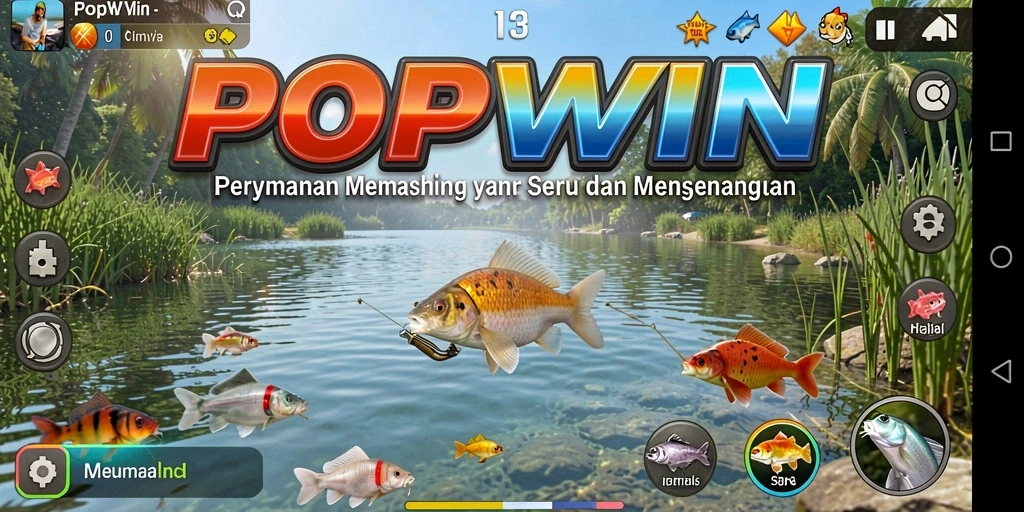 Screenshot menunjukkan gameplay seru saat menangkap ikan di POPWIN.